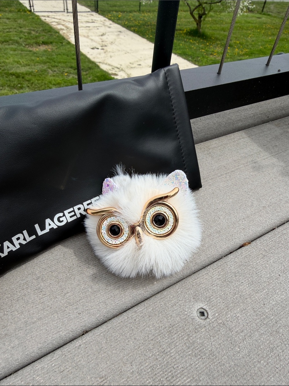 BUNDLE! Karl Lagerfeld Sunglasses & case, faux Sherpa belt bag & Owl Bag charm. - Picture 2 of 5